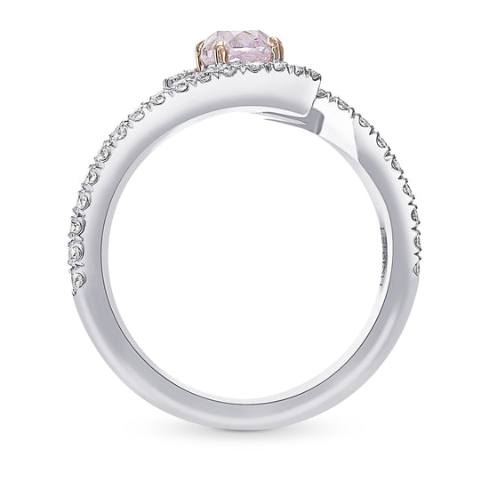 Light Pink Cushion Diamond Cross-over Side-stone Ring