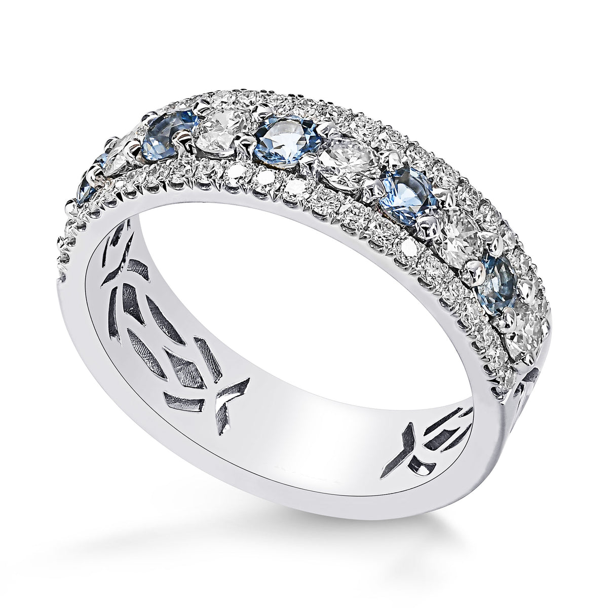 Aquamarine & Diamond Half Eternity Band Ring