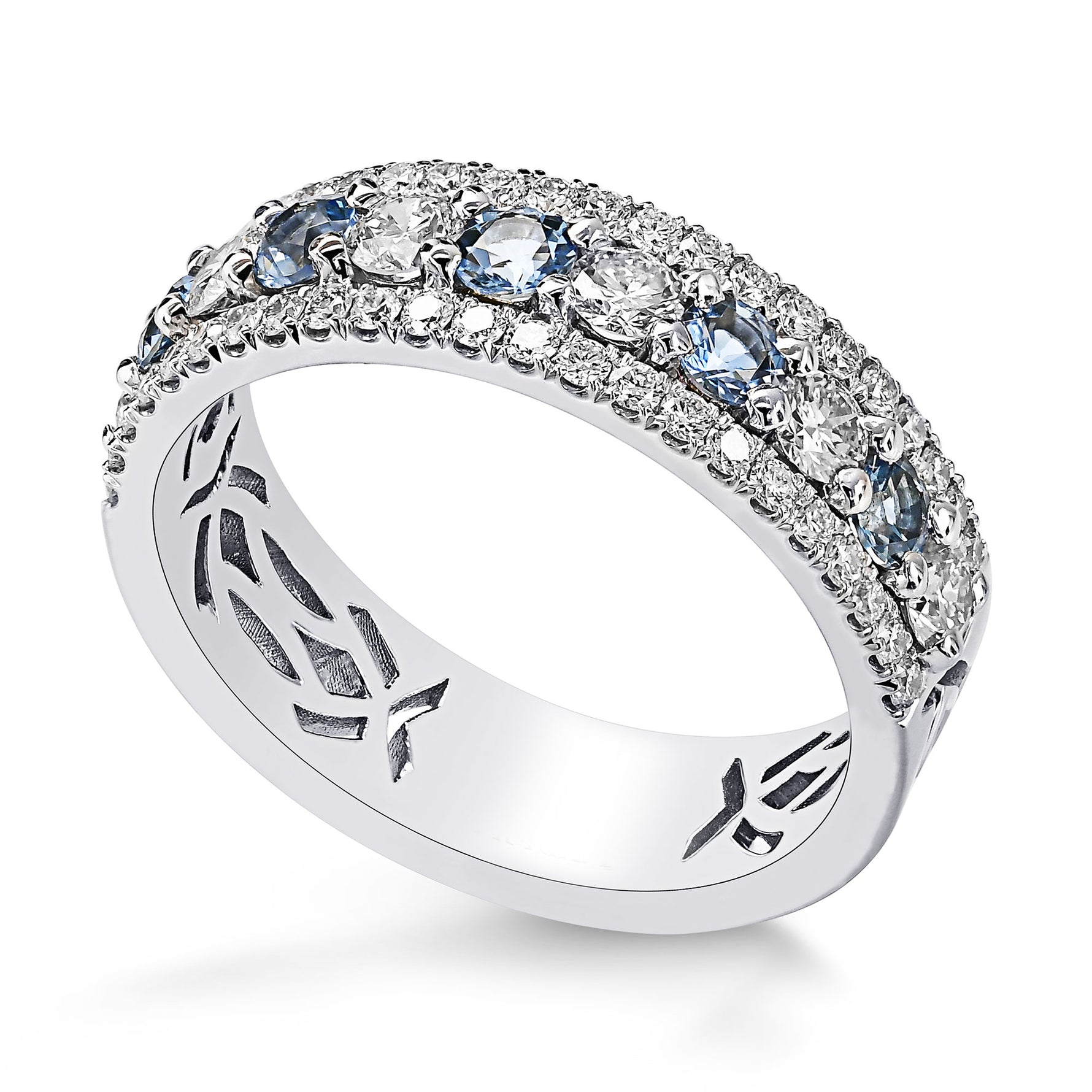 Aquamarine & Diamond Half Eternity Band Ring