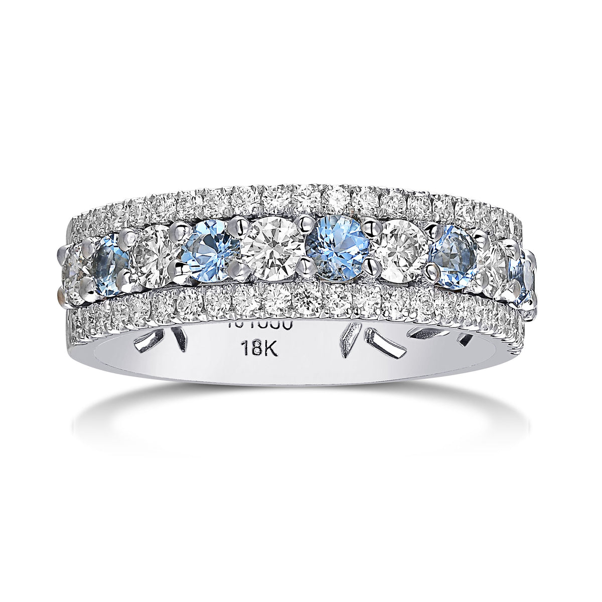 Aquamarine & Diamond Half Eternity Band Ring