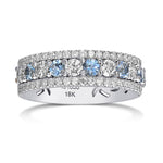Aquamarine & Diamond Half Eternity Band Ring