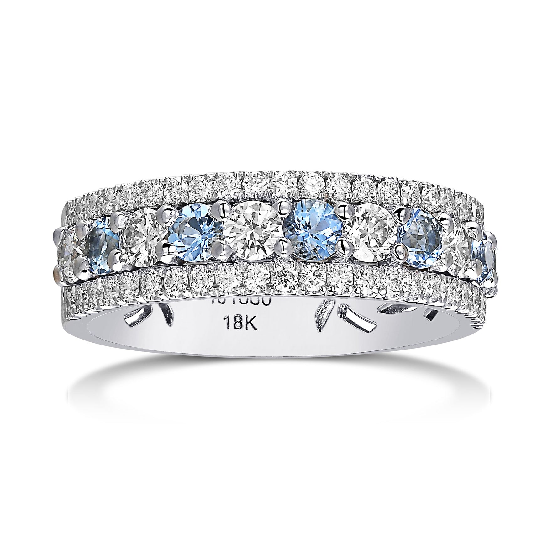 Aquamarine & Diamond Half Eternity Band Ring