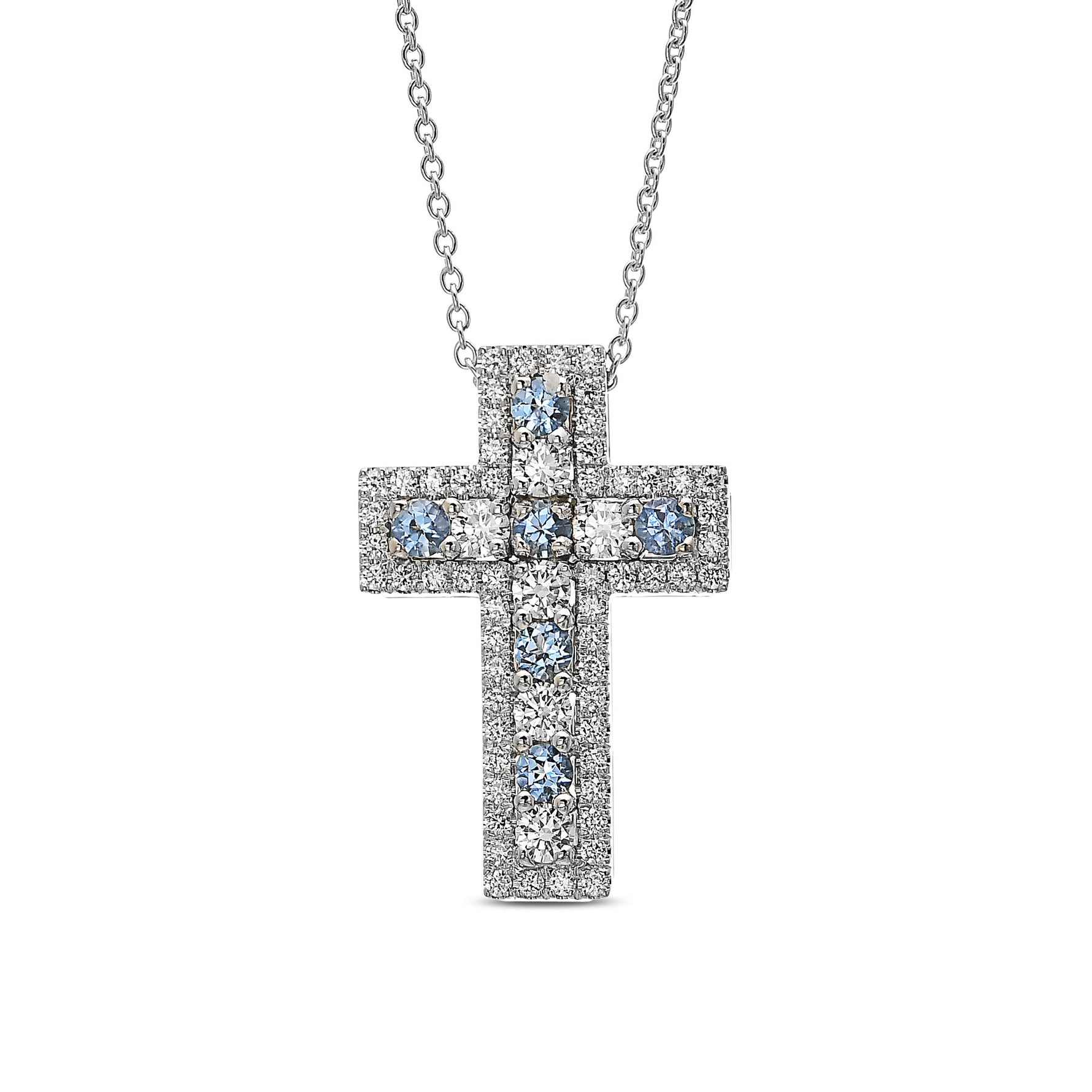 Aquamarine & Diamond Cross Pendant