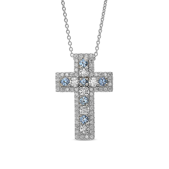Aquamarine & Diamond Cross Pendant