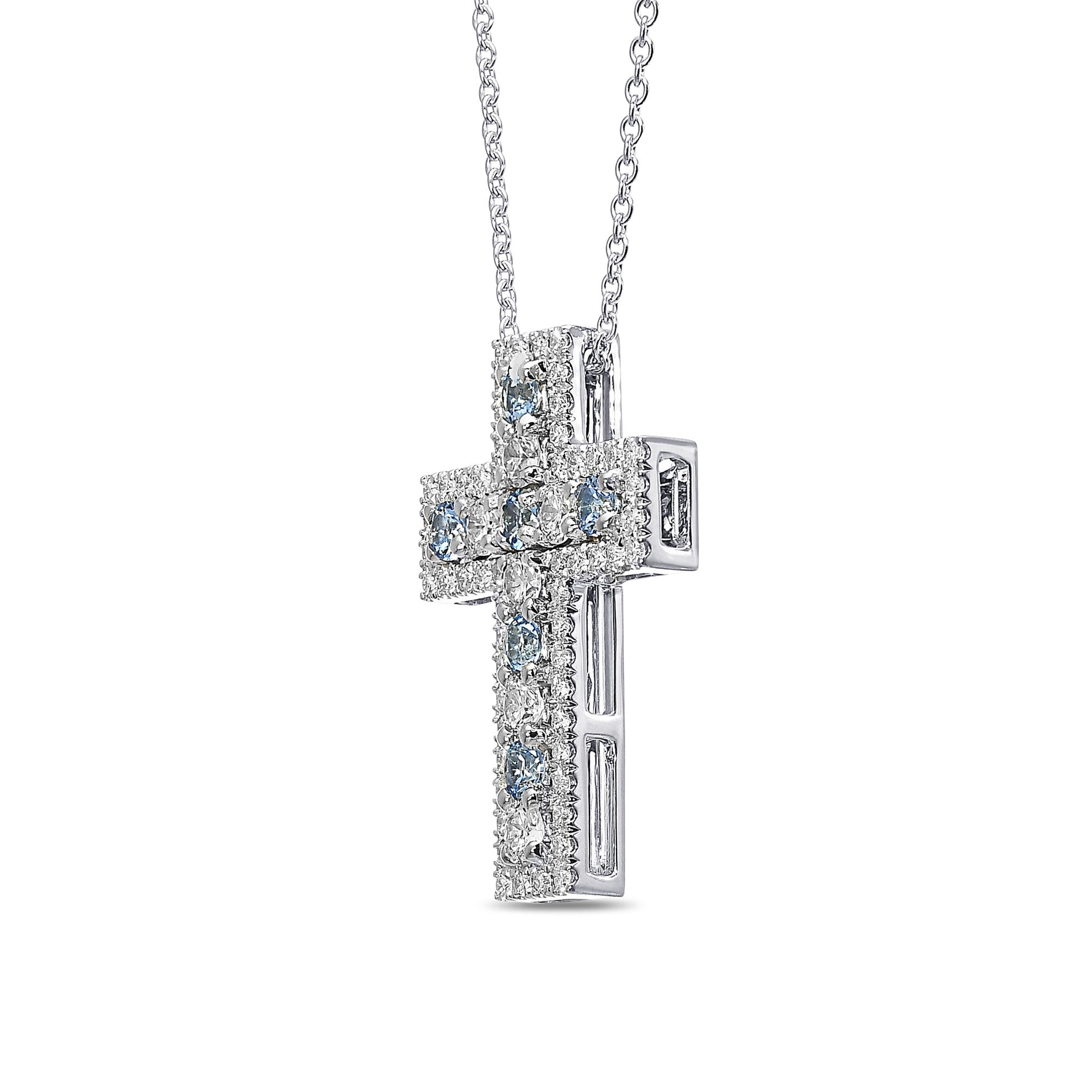 Aquamarine & Diamond Cross Pendant