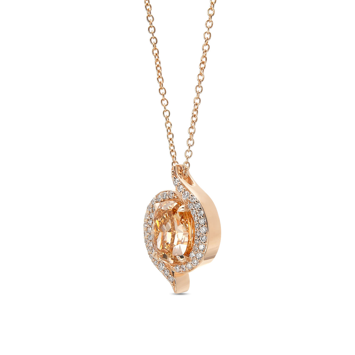 Fancy Brown Yellow Oval Cross-over Pave Diamond Pendant