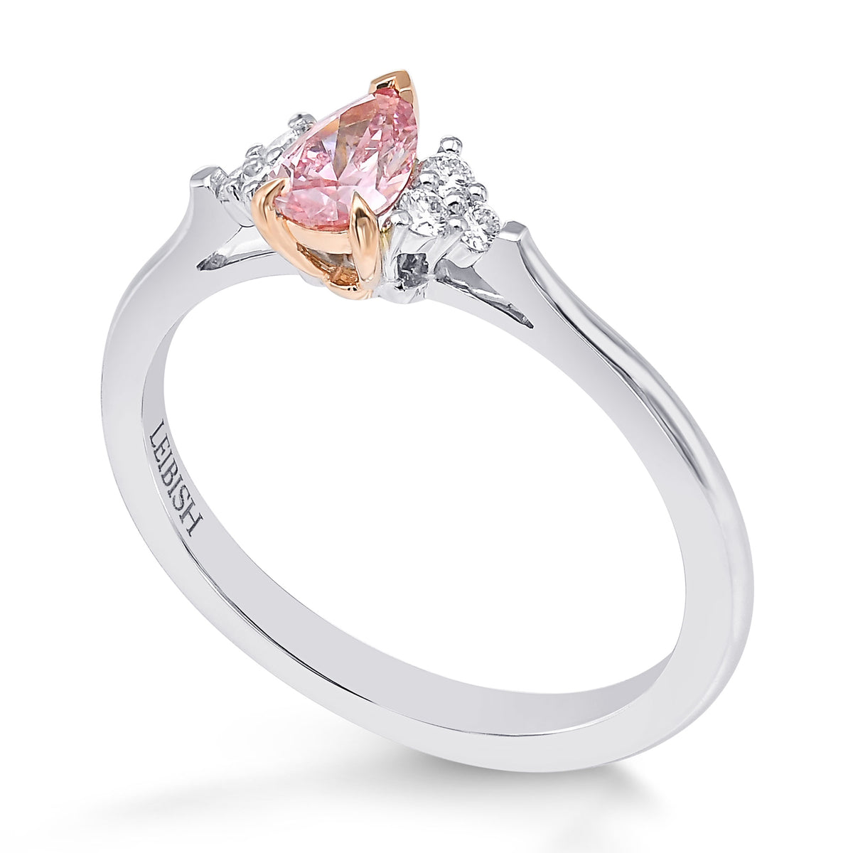 Fancy Intense Pink Pear Accented Diamond Ring 