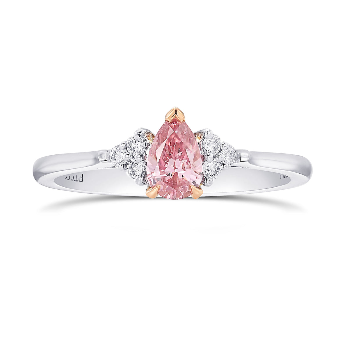 Fancy Intense Pink Pear Accented Diamond Ring 