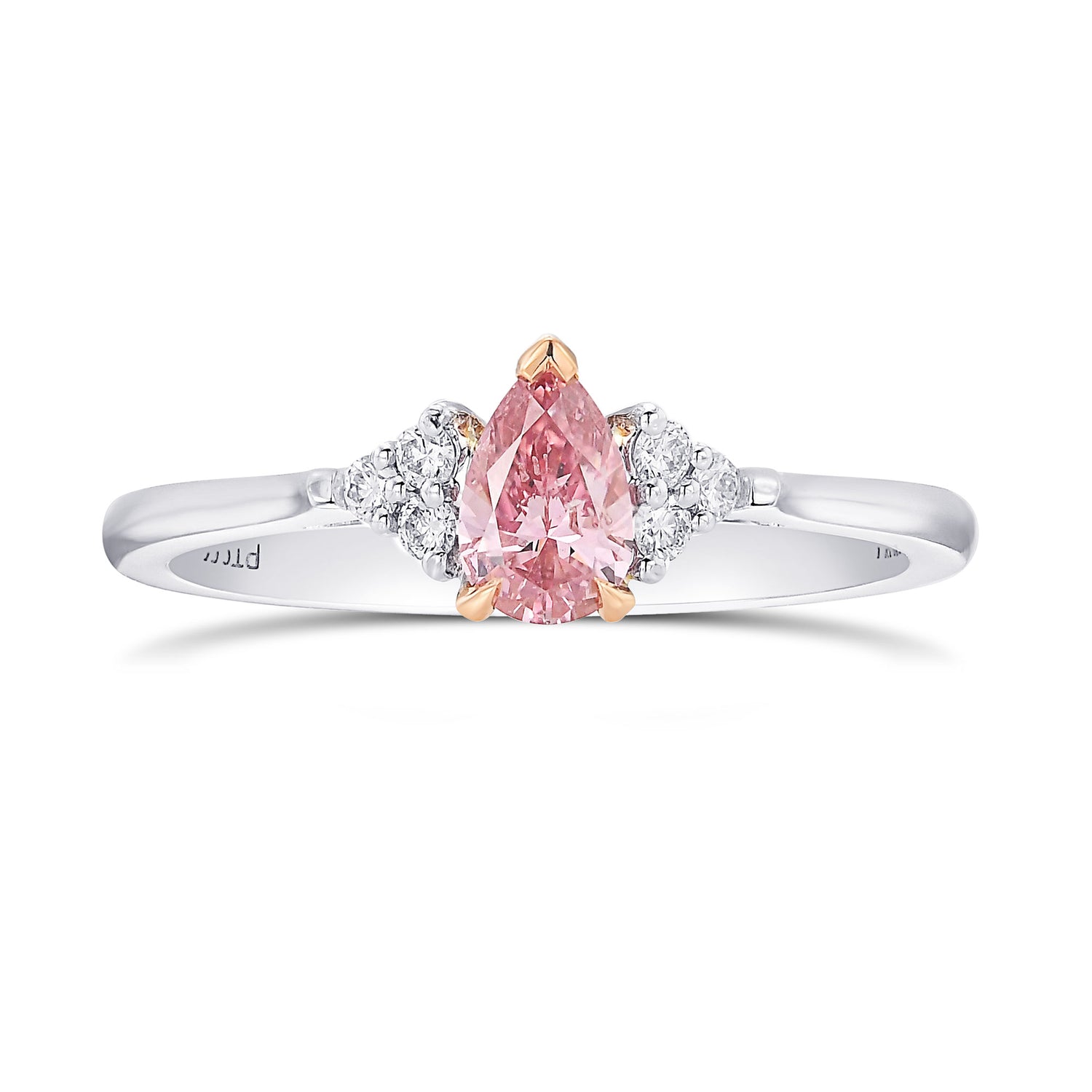 Fancy Intense Pink Pear Accented Diamond Ring 