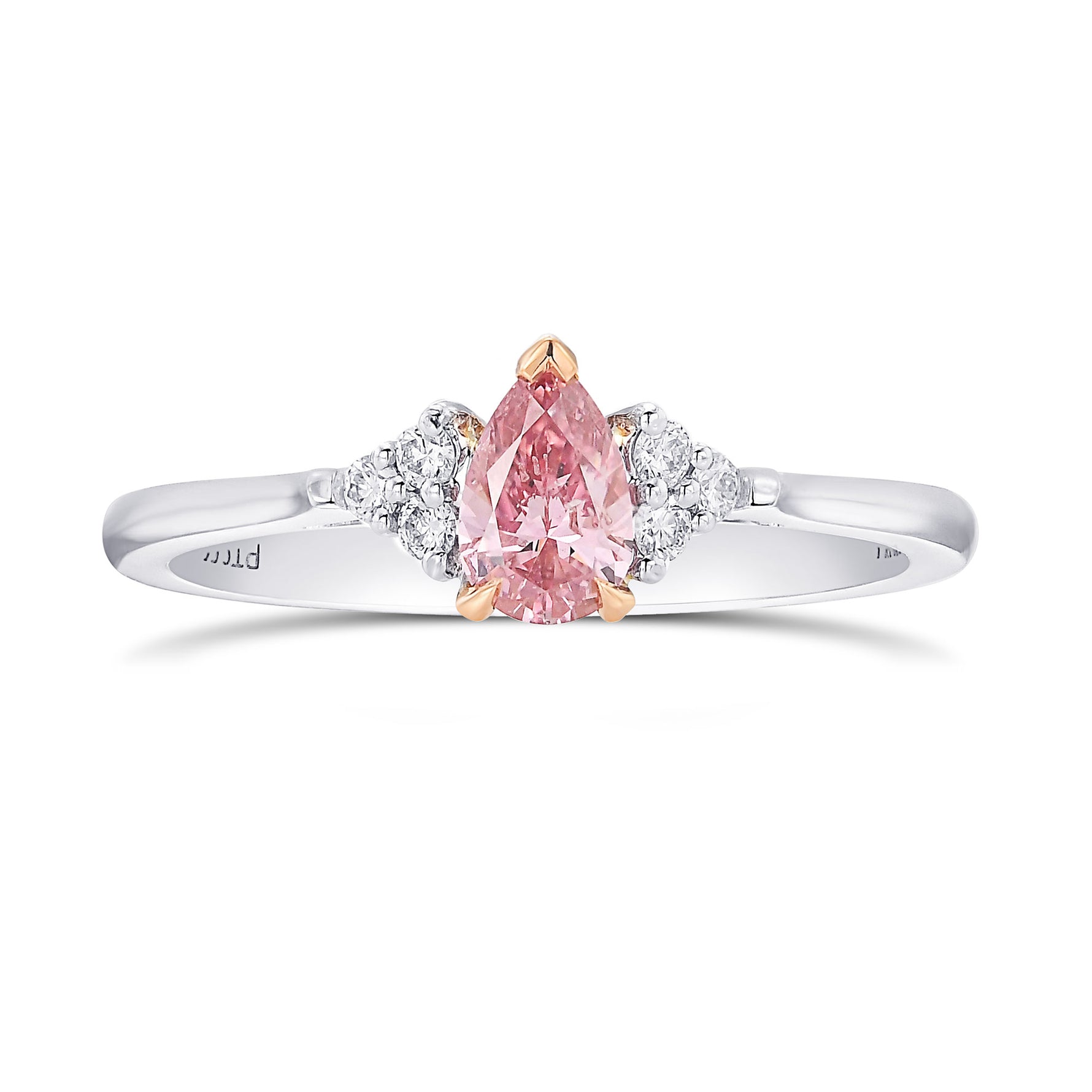 Fancy Intense Pink Pear Accented Diamond Ring 