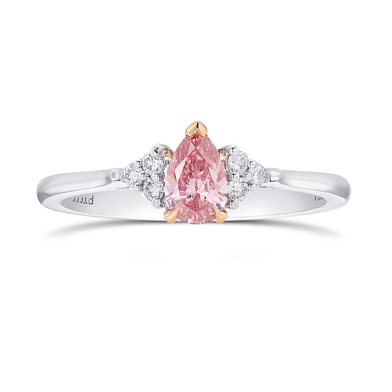 Fancy Intense Pink Pear Accented Diamond Ring 