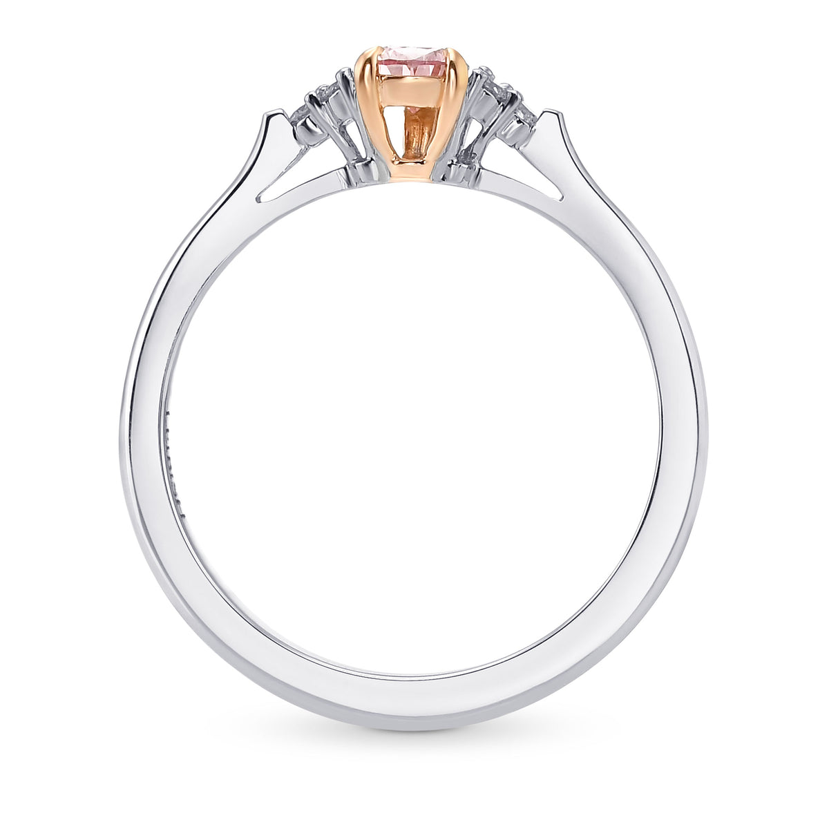 Fancy Intense Pink Pear Accented Diamond Ring 
