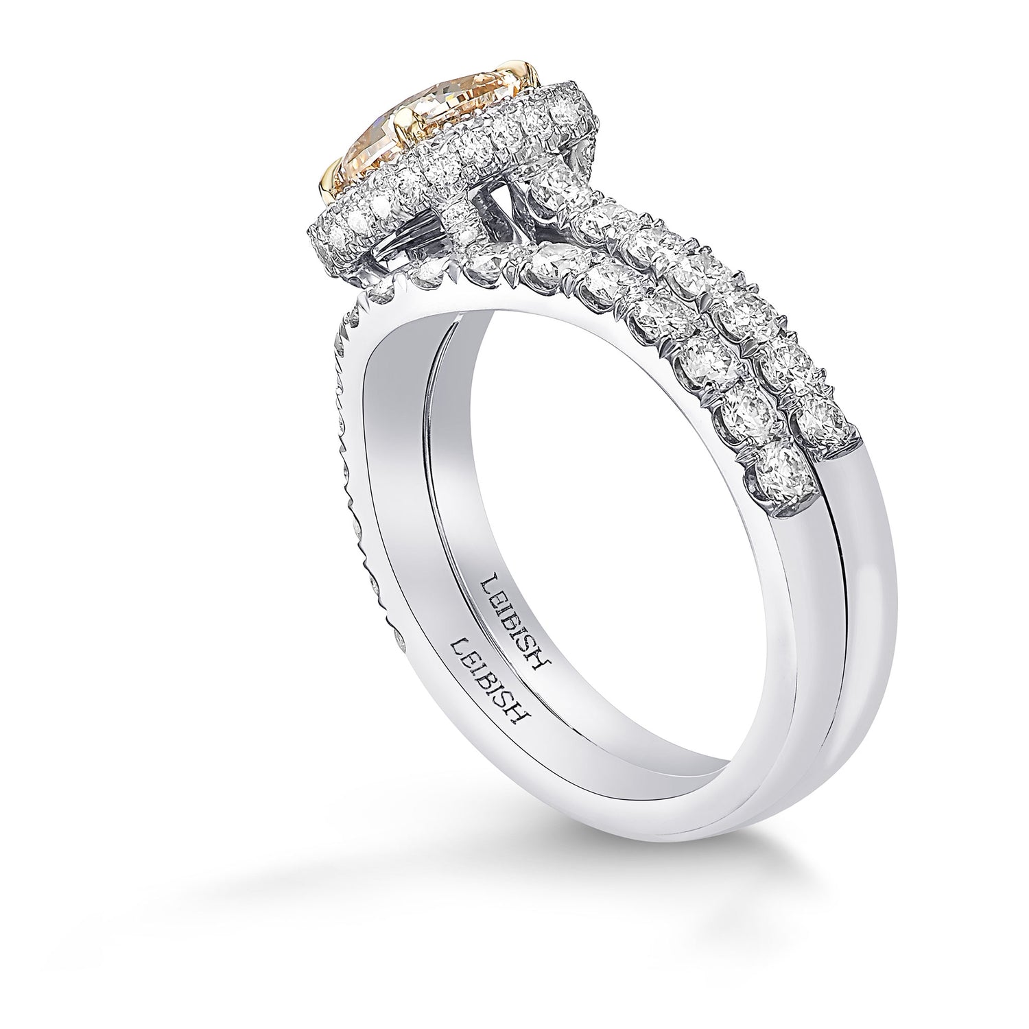 Fancy Light Yellow Brown Cushion Diamond Halo Ring Wedding Set