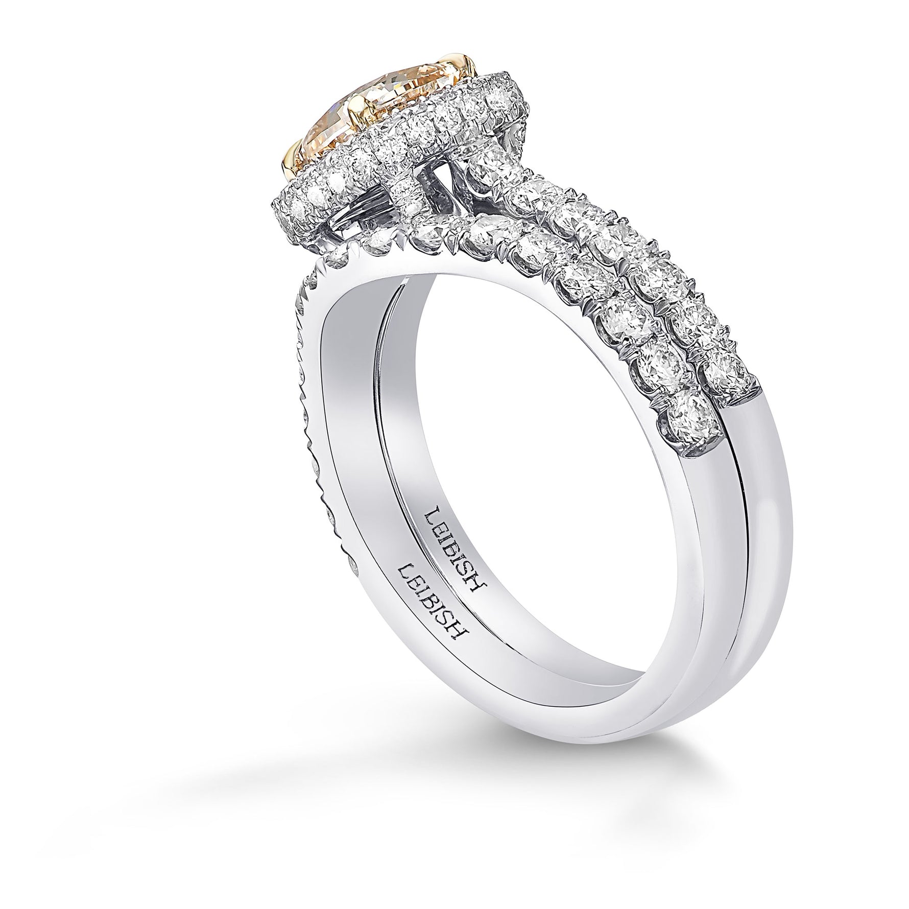 Fancy Light Yellow Brown Cushion Diamond Halo Ring Wedding Set