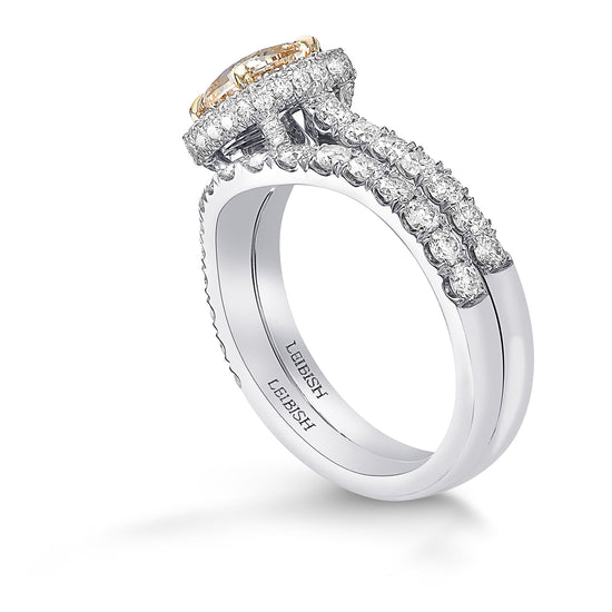 Fancy Light Yellow Brown Cushion Diamond Halo Ring Wedding Set