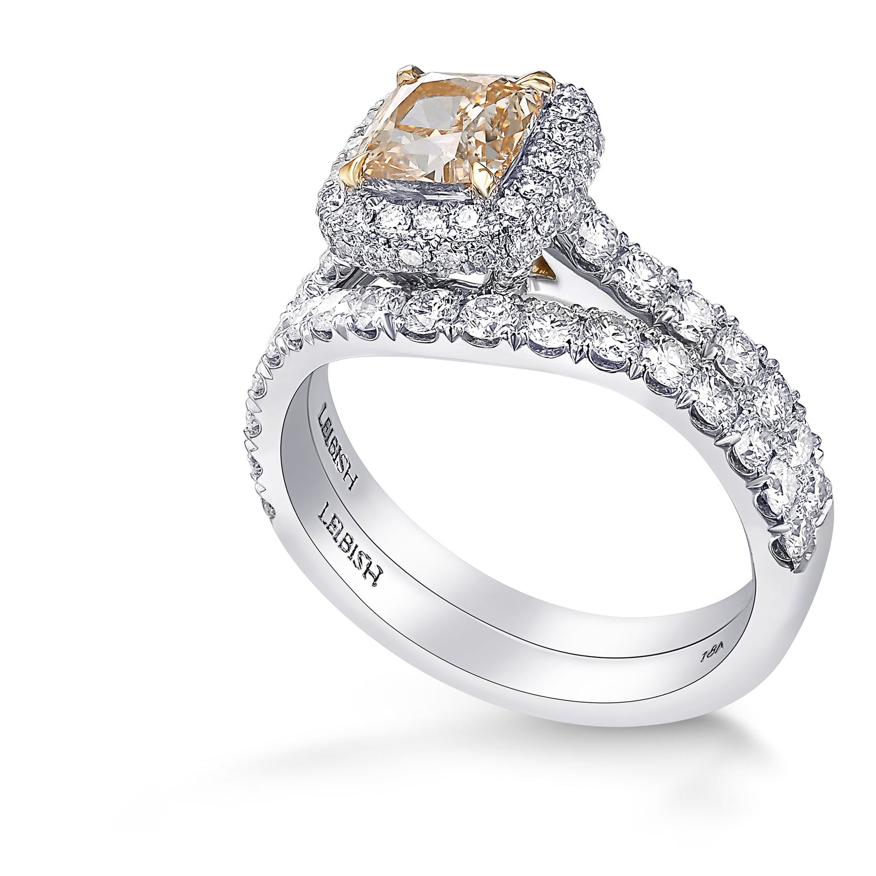 Fancy Light Yellow Brown Cushion Diamond Halo Ring Wedding Set