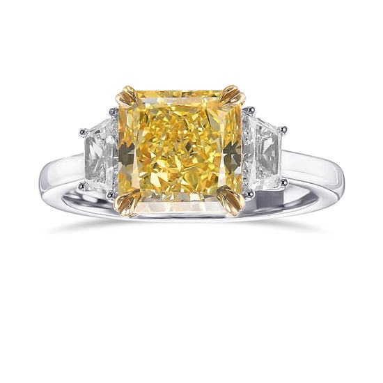 Large Three Stone Ring Setting with Trapezoid Diamonds