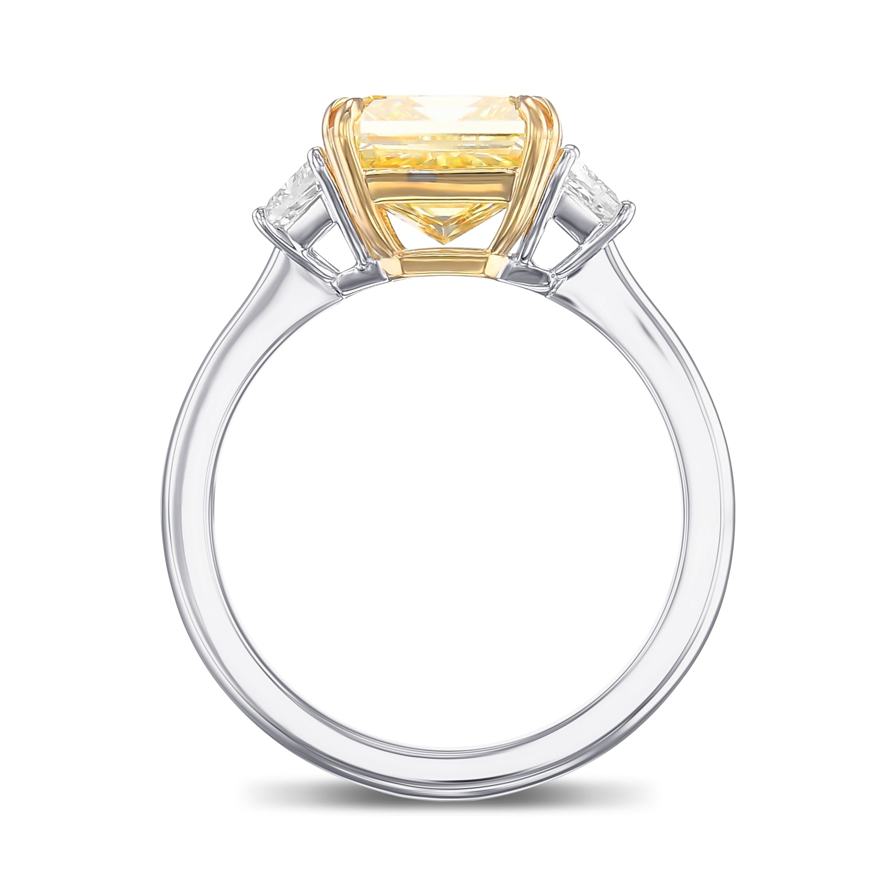 Large Three Stone Ring Setting with Trapezoid Diamonds - 2