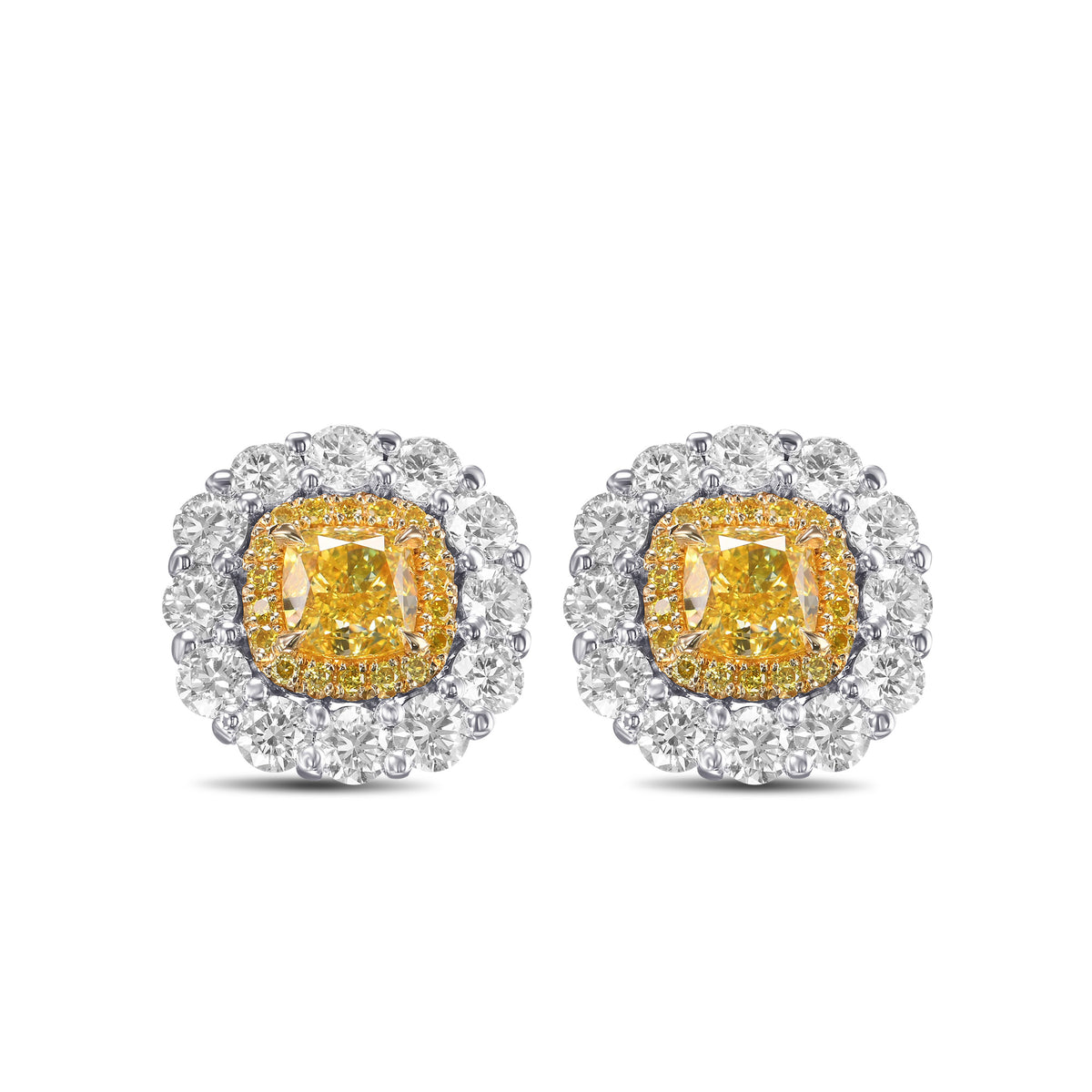 Double Halo Fancy Intense Yellow Diamond Earrings Settings