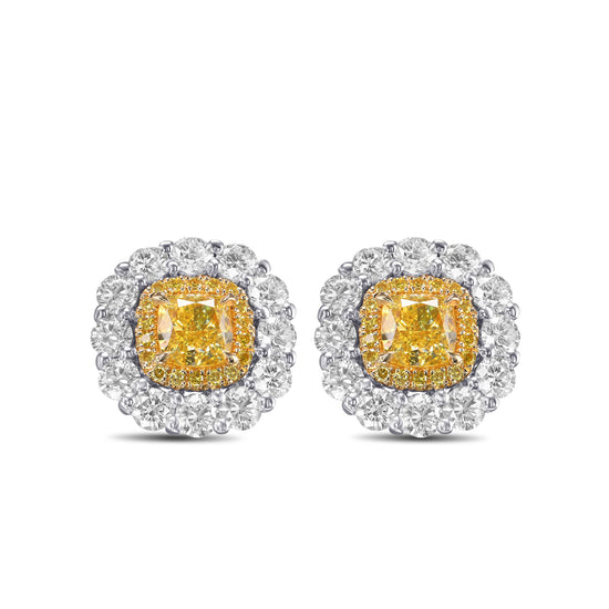 Double Halo Fancy Intense Yellow Diamond Earrings Settings
