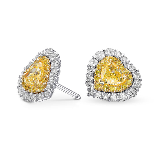 Double Halo Fancy Yellow Diamond Earrings Settings - 2
