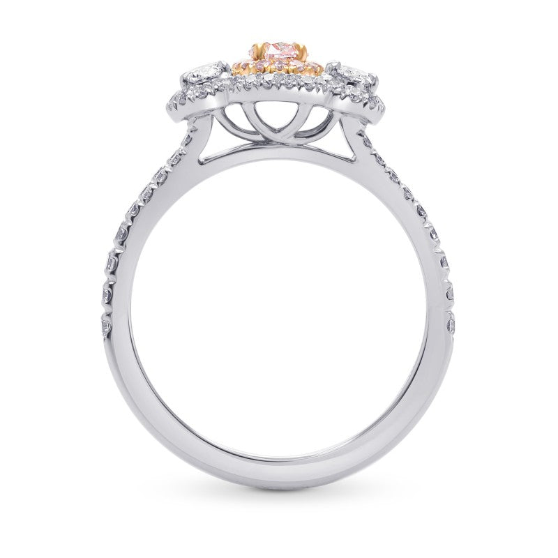 Three Stone Halo Ring Setting with Ovals and Pink Diamonds - 2