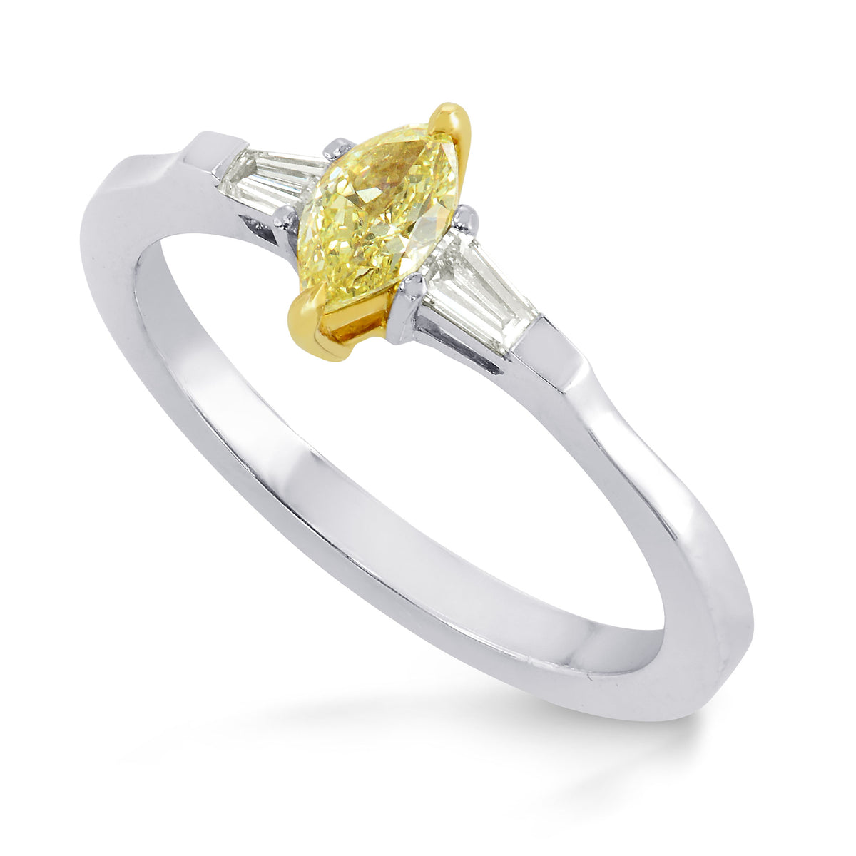 Fancy Intense Yellow Marquise and Taper Diamond Accent Ring