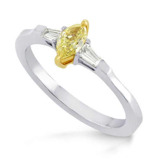 Fancy Intense Yellow Marquise and Taper Diamond Accent Ring