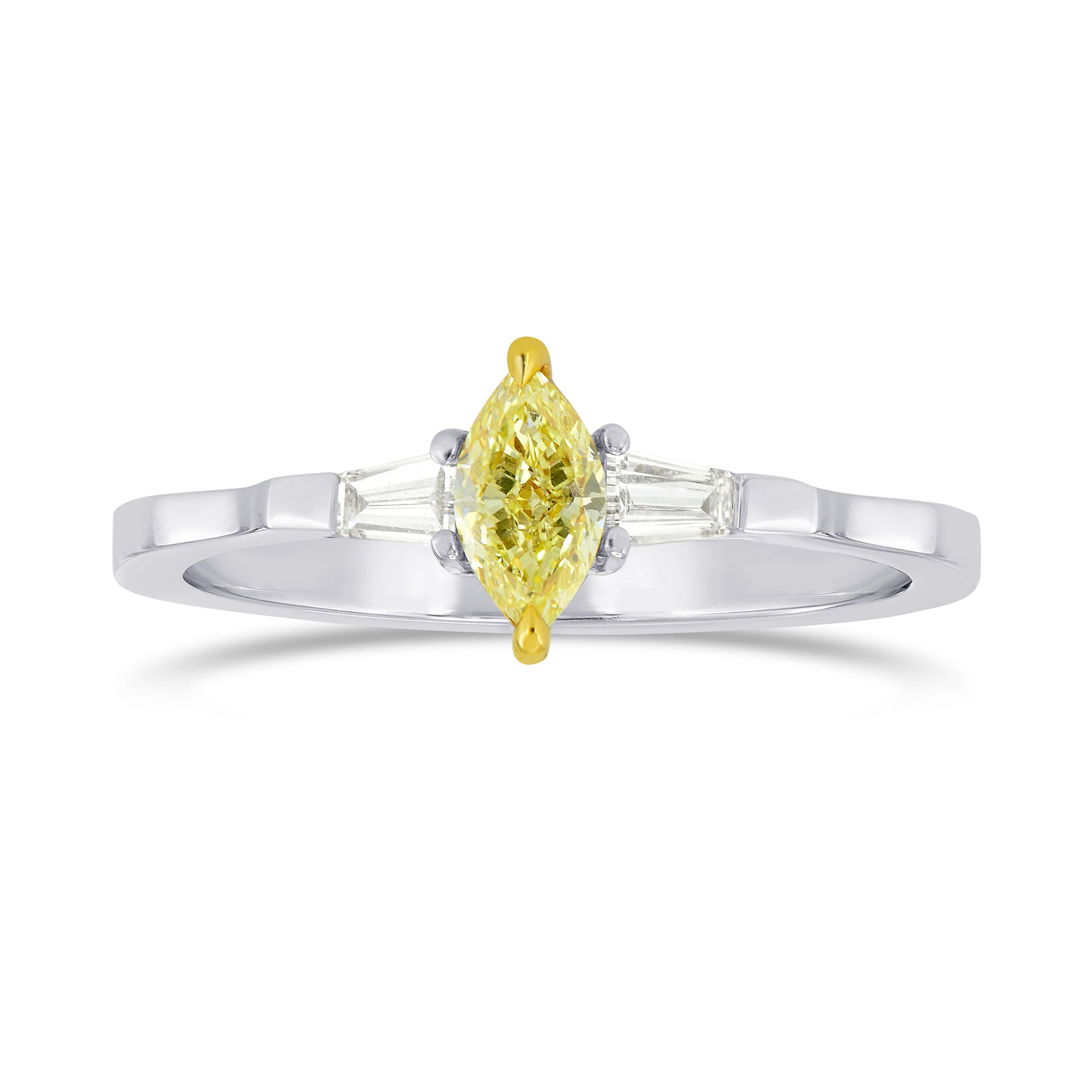 Fancy Intense Yellow Marquise and Taper Diamond Accent Ring
