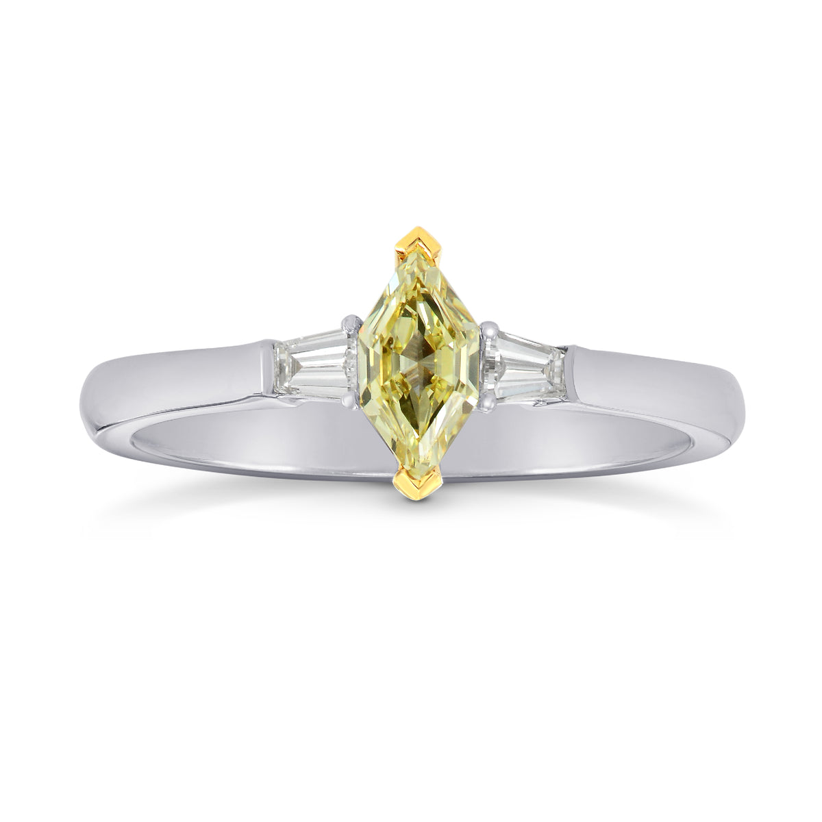 Fancy Yellow Marquise and Taper Diamond Ring set in 18K gold