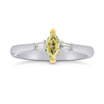 Fancy Yellow Marquise and Taper Diamond Ring set in 18K gold