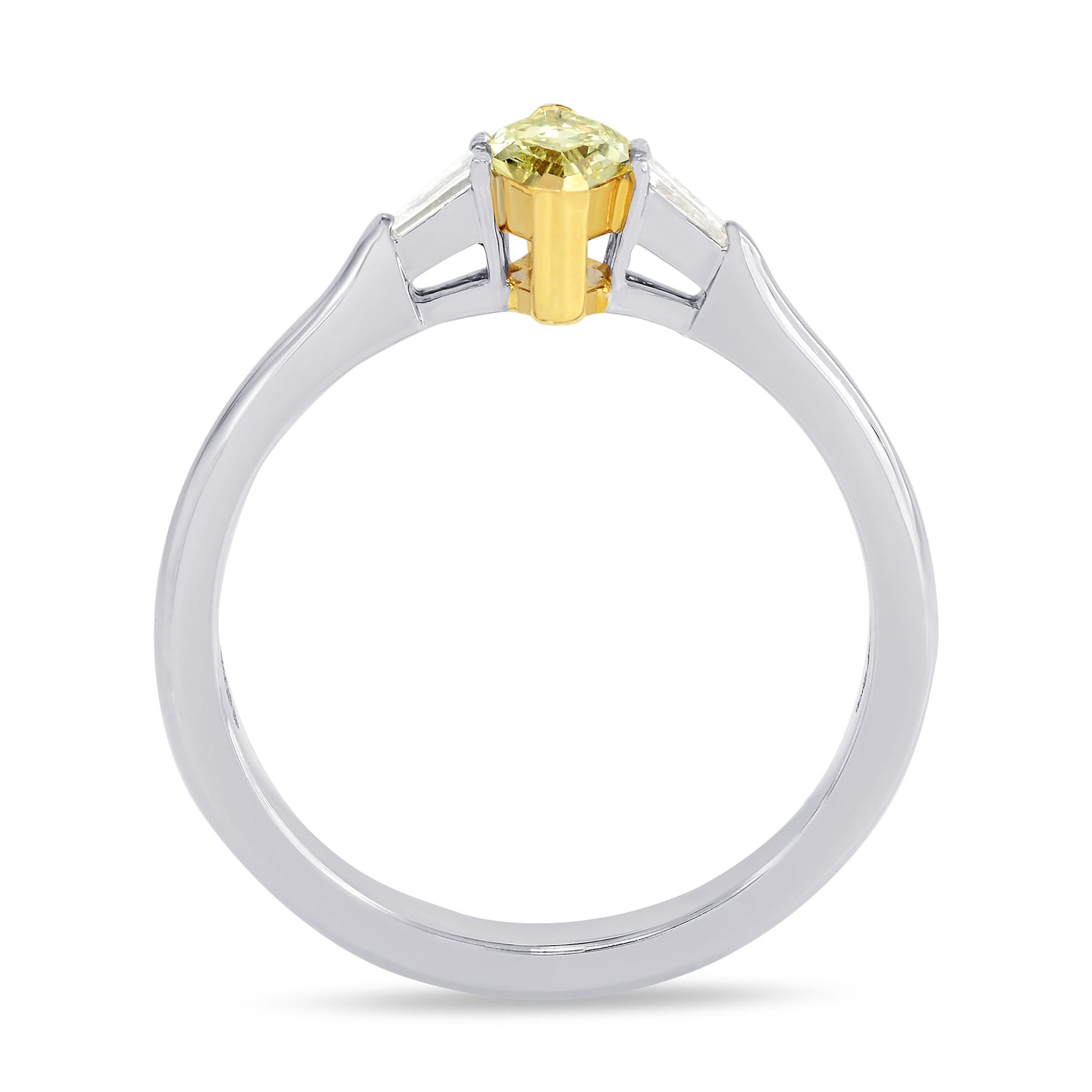 Fancy Yellow Marquise and Taper Diamond Ring set in 18K gold