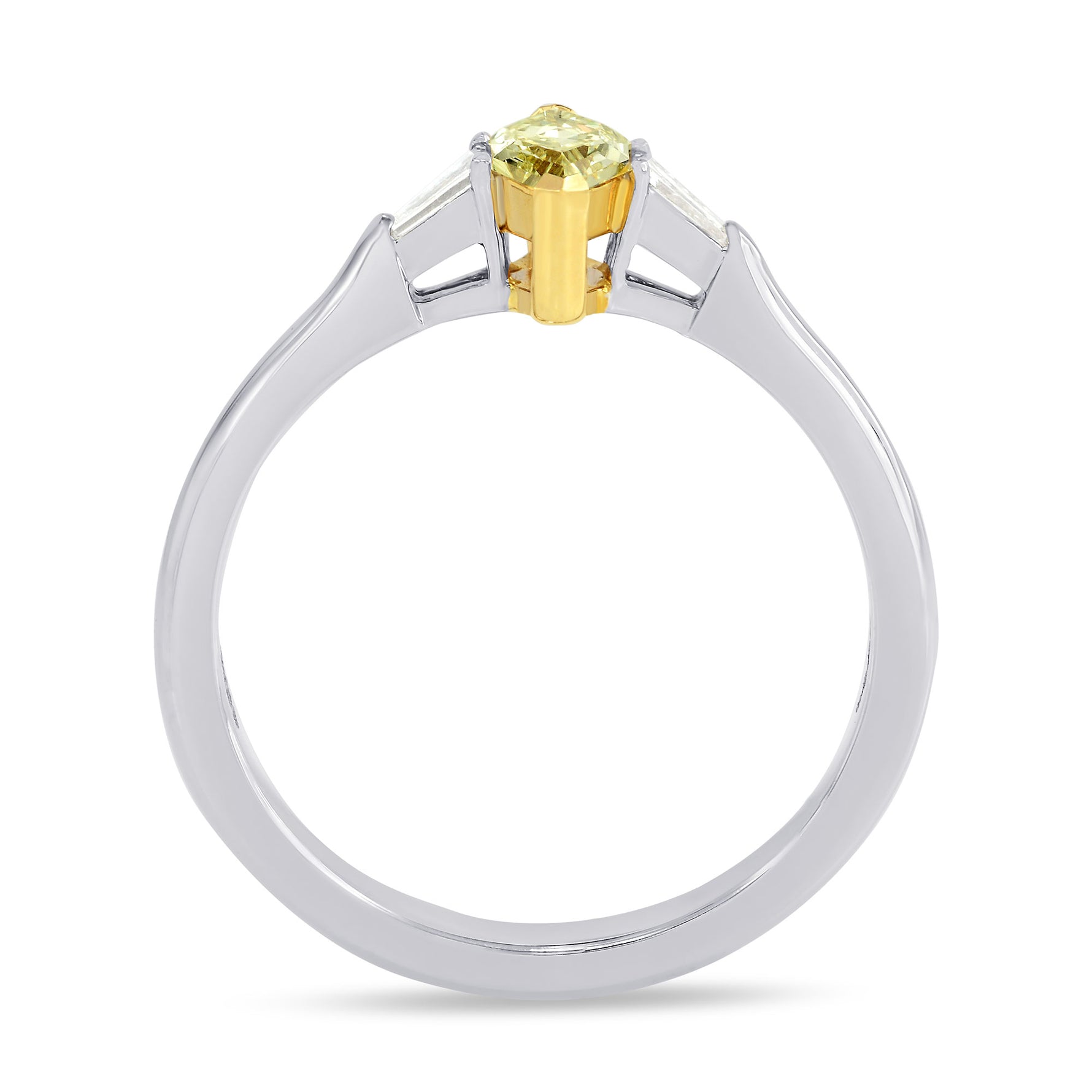 Fancy Yellow Marquise and Taper Diamond Ring set in 18K gold