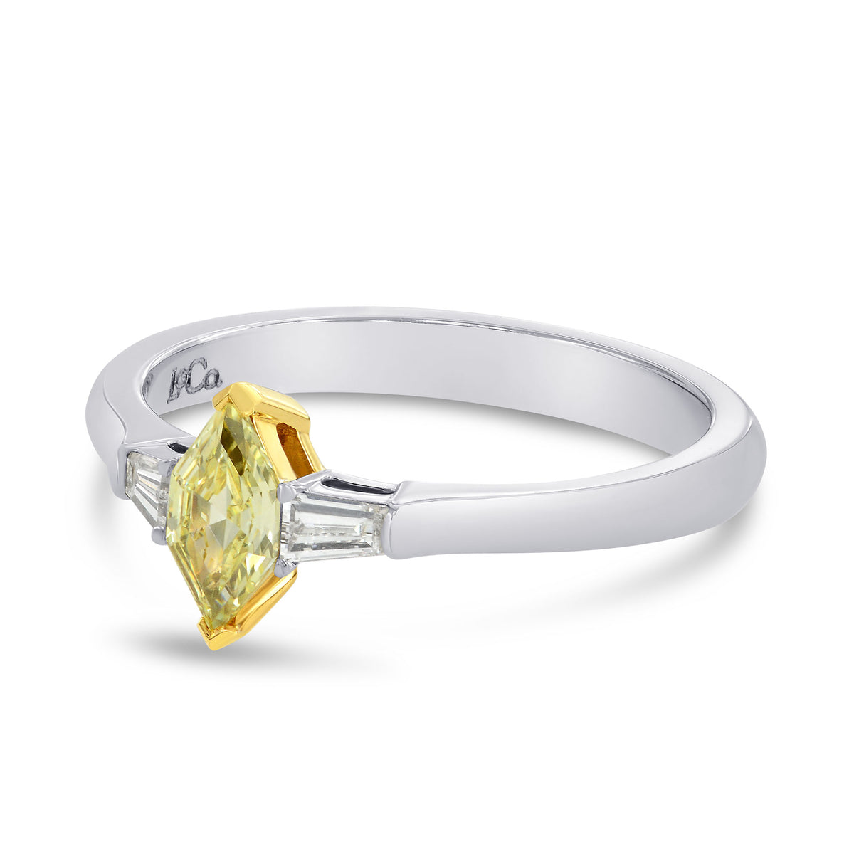 Fancy Yellow Marquise and Taper Diamond Ring set in 18K gold