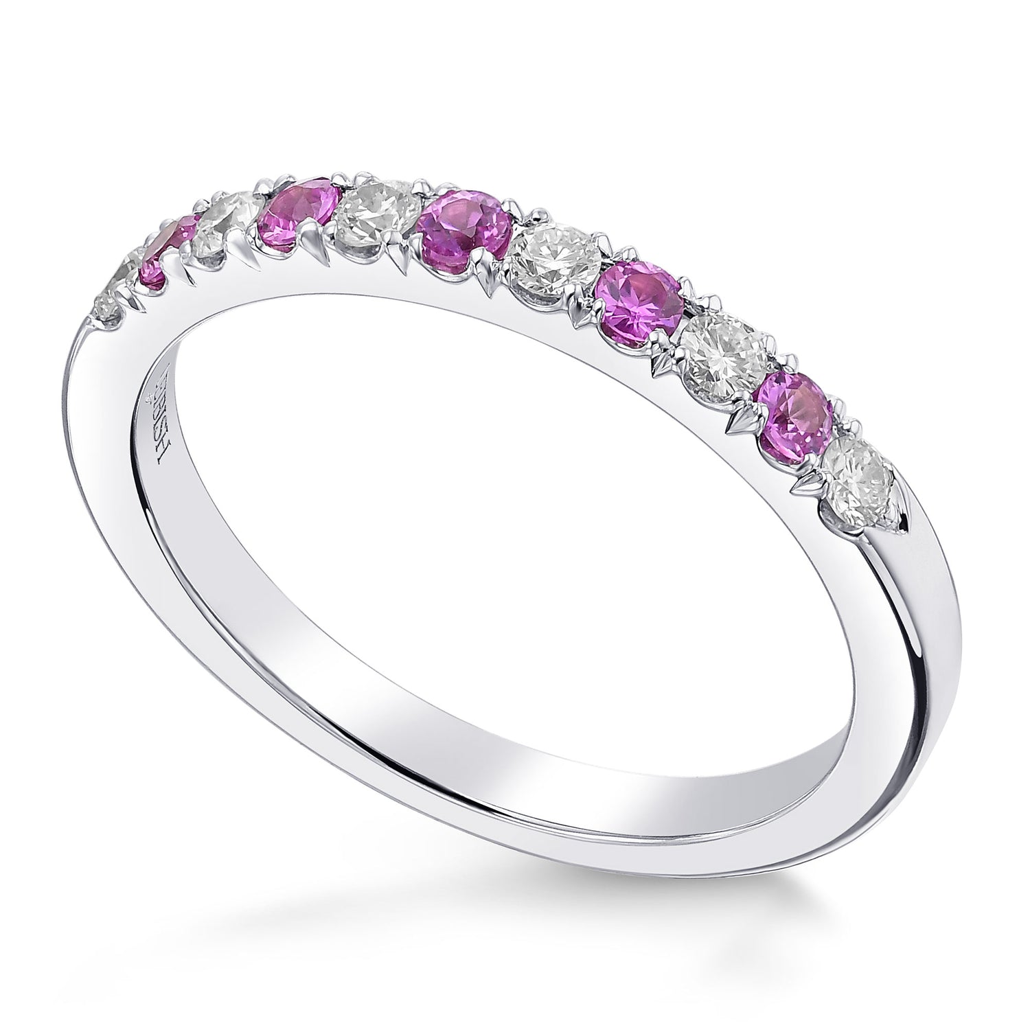Pink Sapphire & White Diamond Wedding Band 