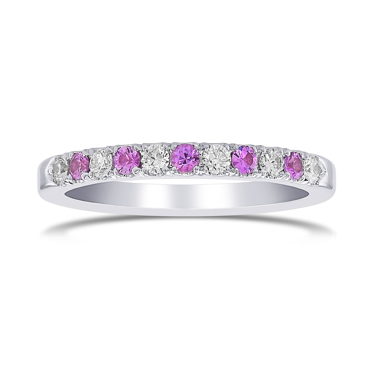 Pink Sapphire & White Diamond Wedding Band 
