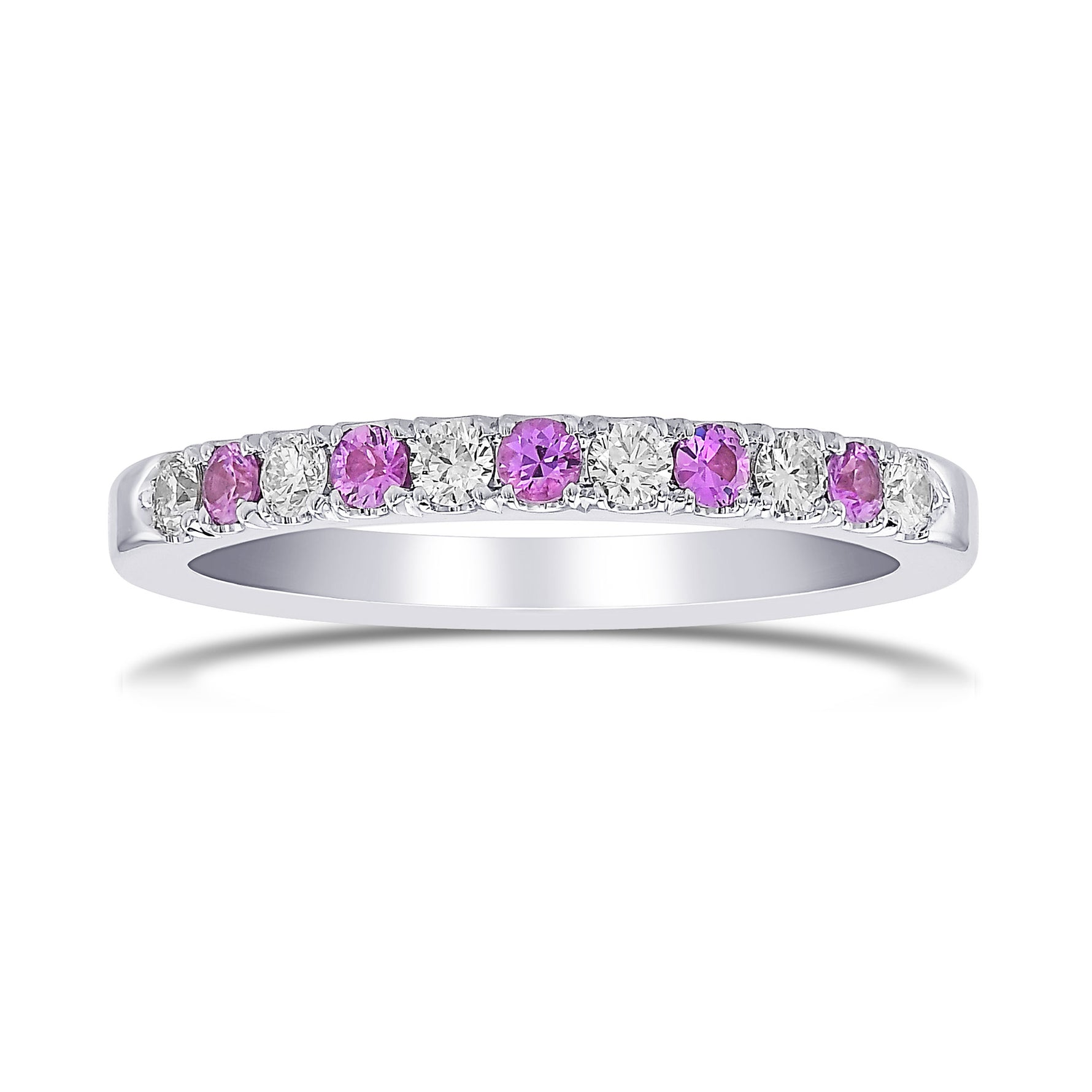 Pink Sapphire & White Diamond Wedding Band 