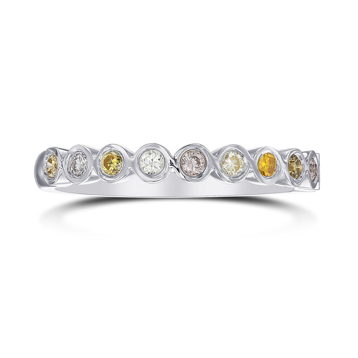 11 Stone Multicolored Diamond Bezel Band Ring