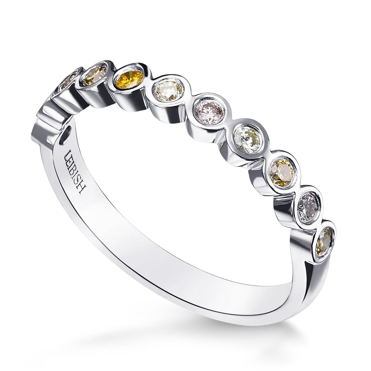 11 Stone Multicolored Diamond Bezel Band Ring