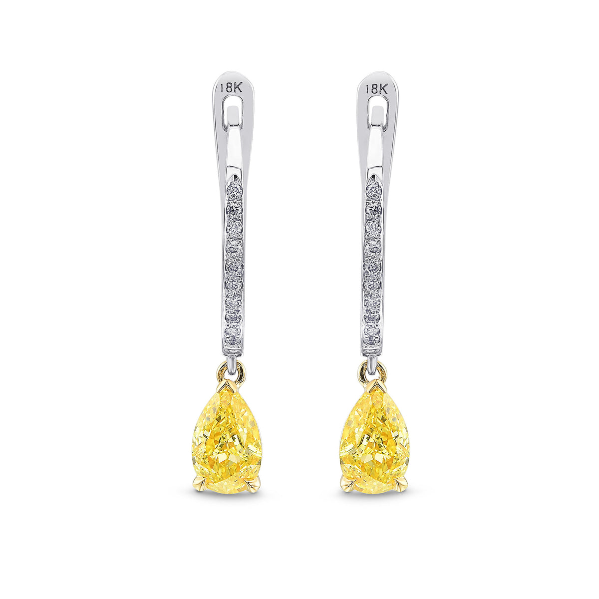 Fancy Vivid Yellow Pear Diamond Drop Earrings
