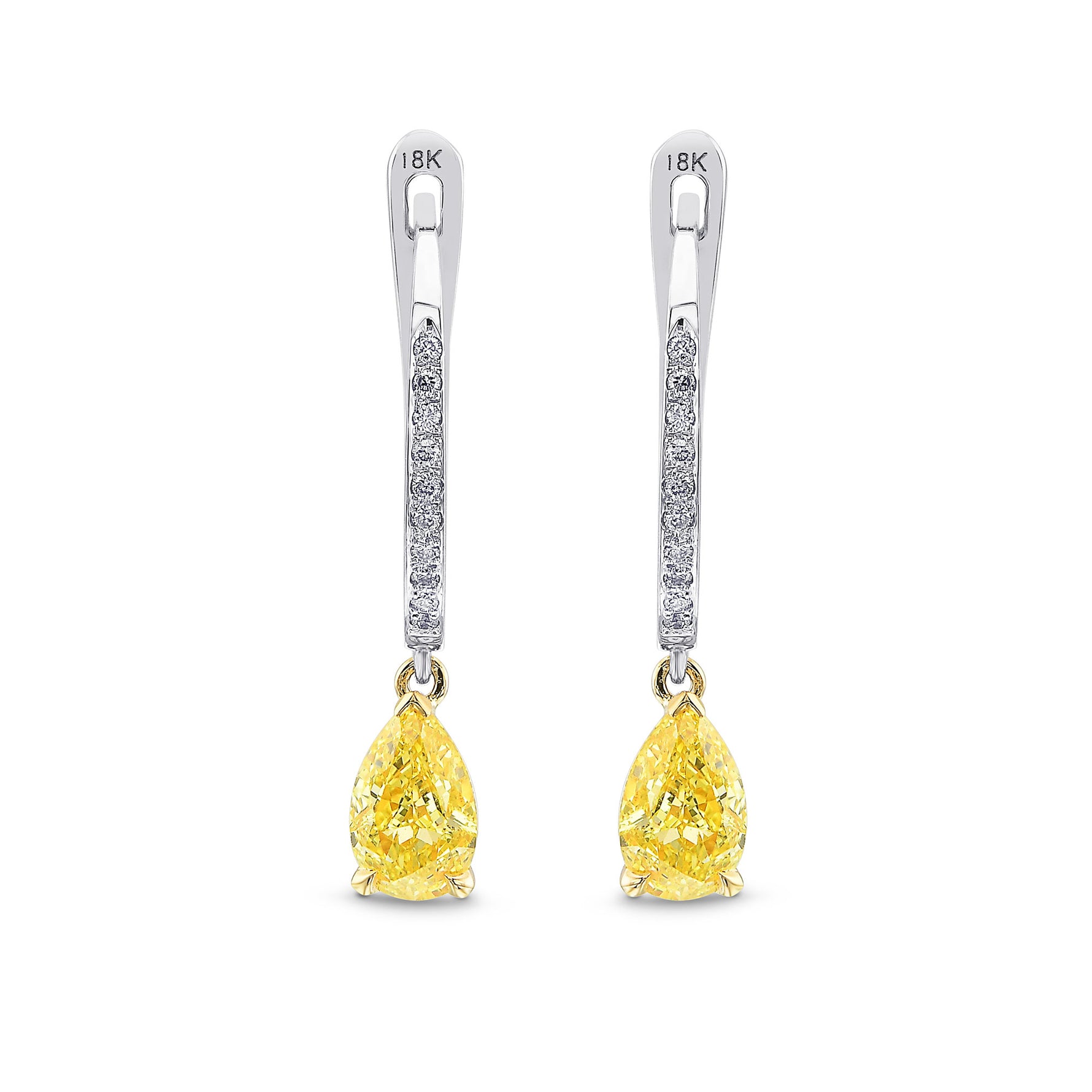 Fancy Vivid Yellow Pear Diamond Drop Earrings