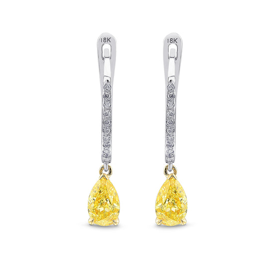 Fancy Vivid Yellow Pear Diamond Drop Earrings