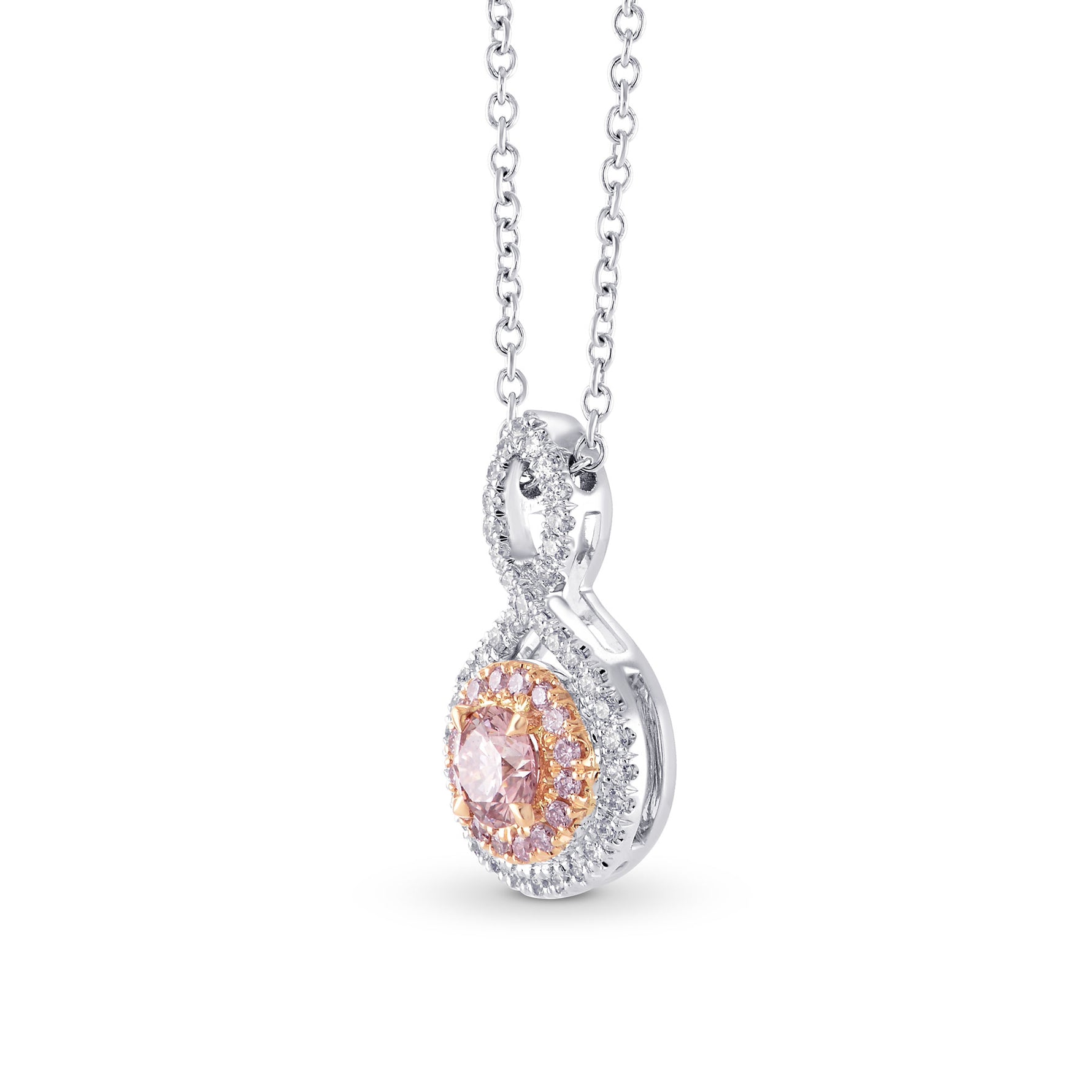 Cross-over Pink Diamond Double Halo Pendant Setting - 4