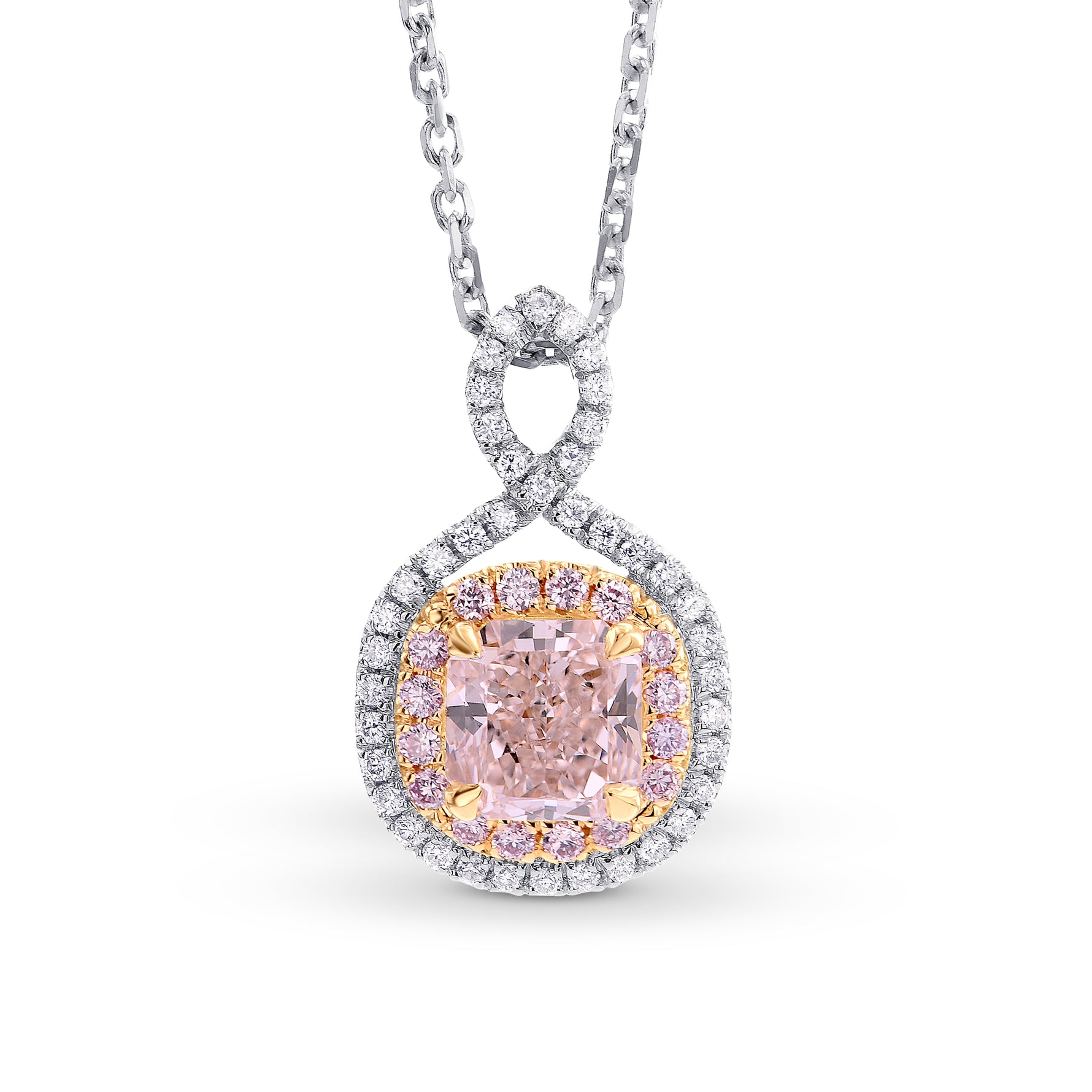 Cross-over Pink Diamond Double Halo Pendant Setting