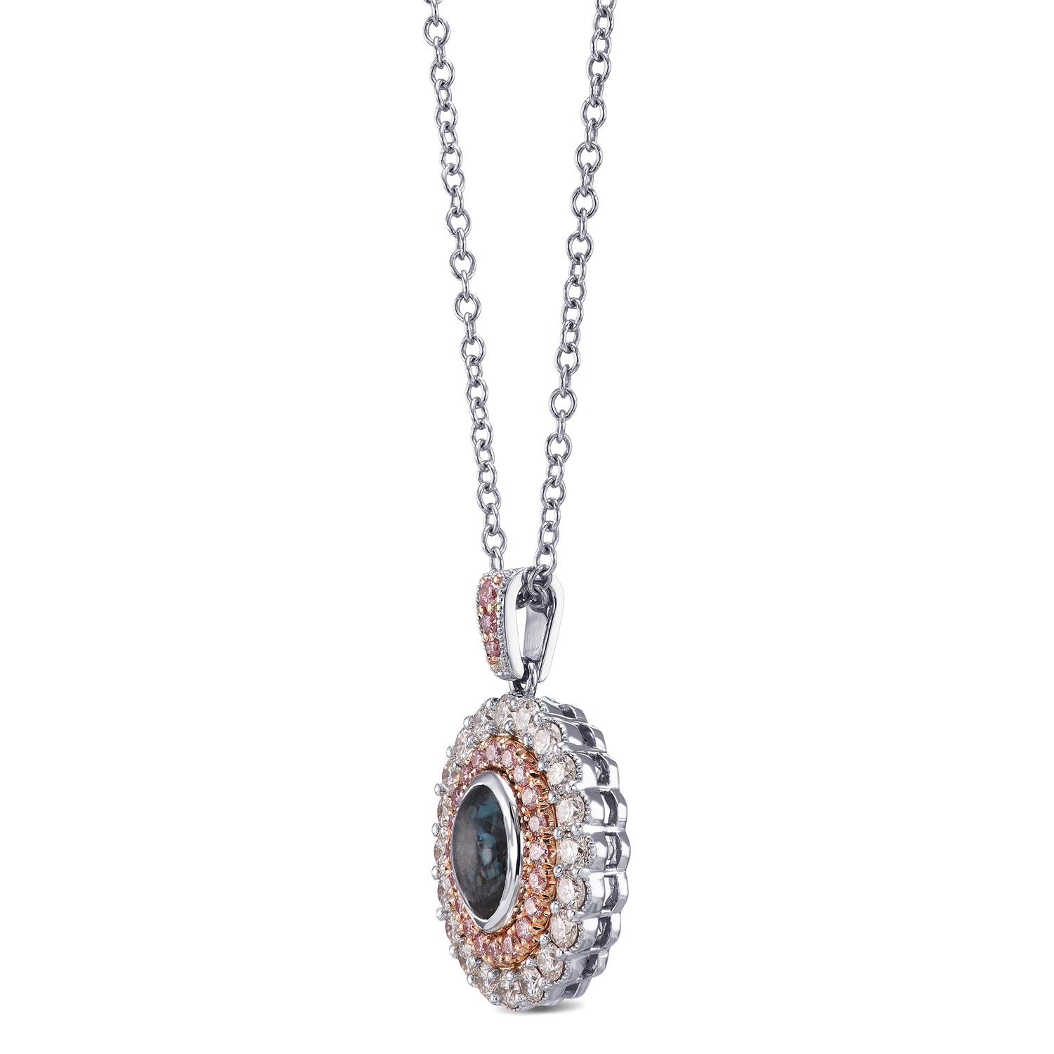 Pink Diamond and Scalloped Halo Pendant Setting - 4