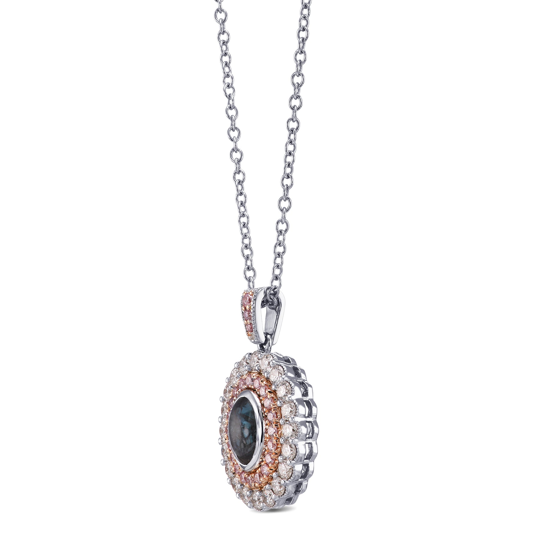 Pink Diamond and Scalloped Halo Pendant Setting - 4