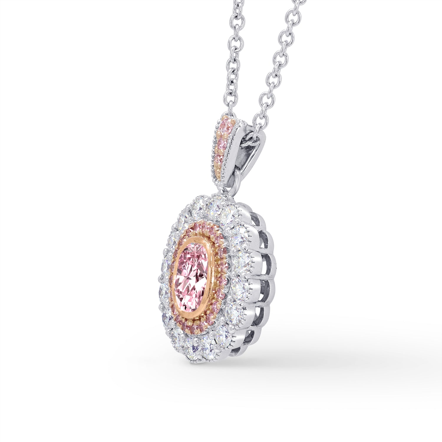 Pink Diamond and Scalloped Halo Pendant Setting - 2