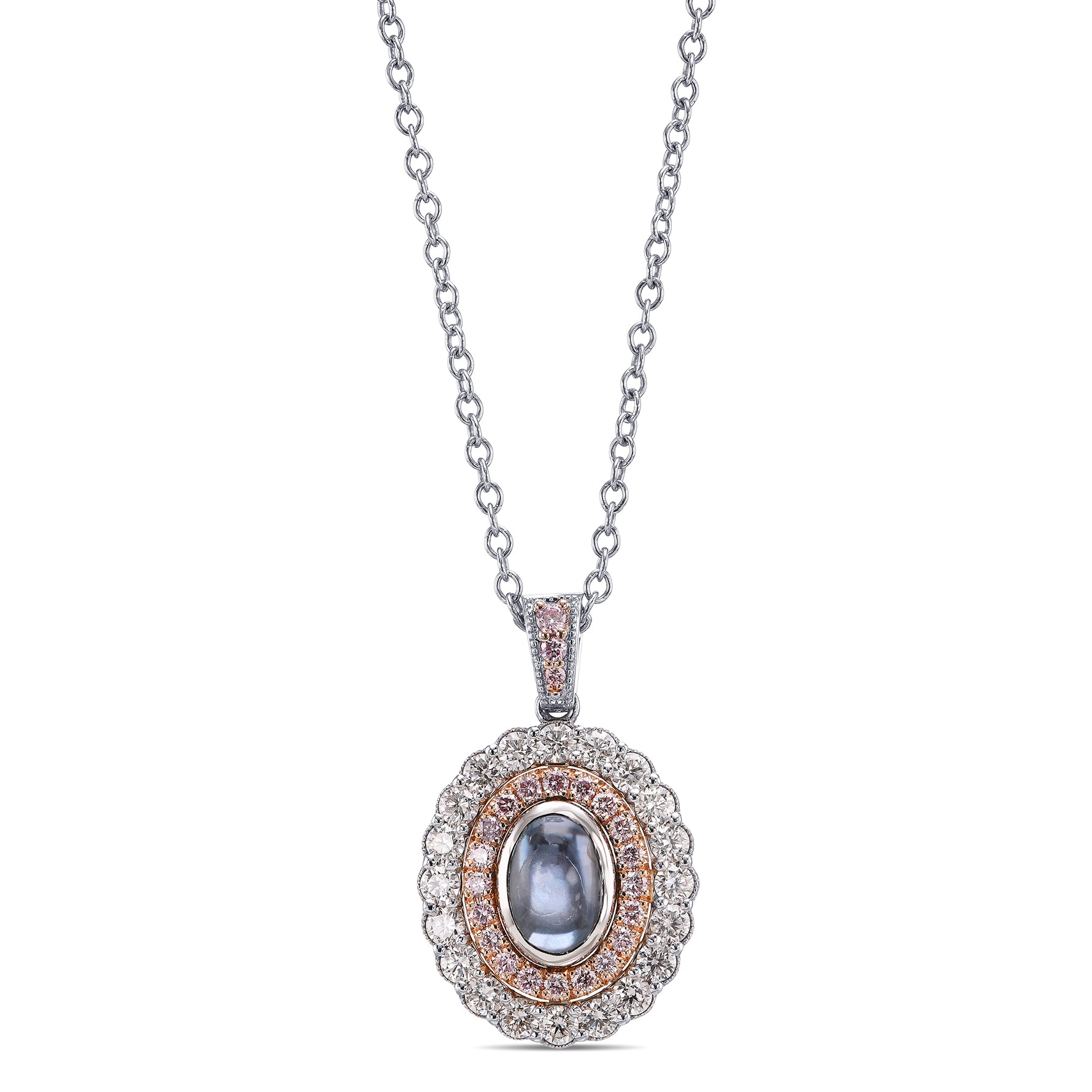 Pink Diamond and Scalloped Halo Pendant Setting - 3
