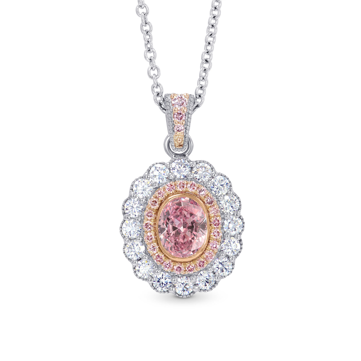 Pink Diamond and Scalloped Halo Pendant Setting