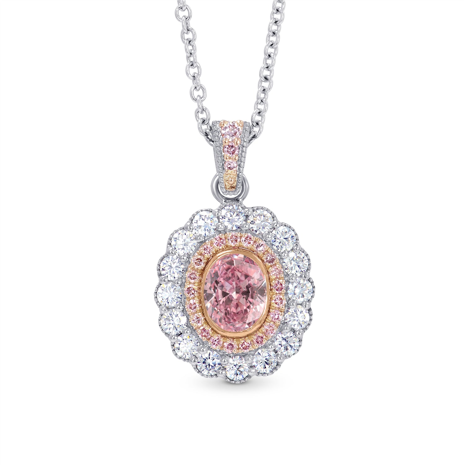 Pink Diamond and Scalloped Halo Pendant Setting